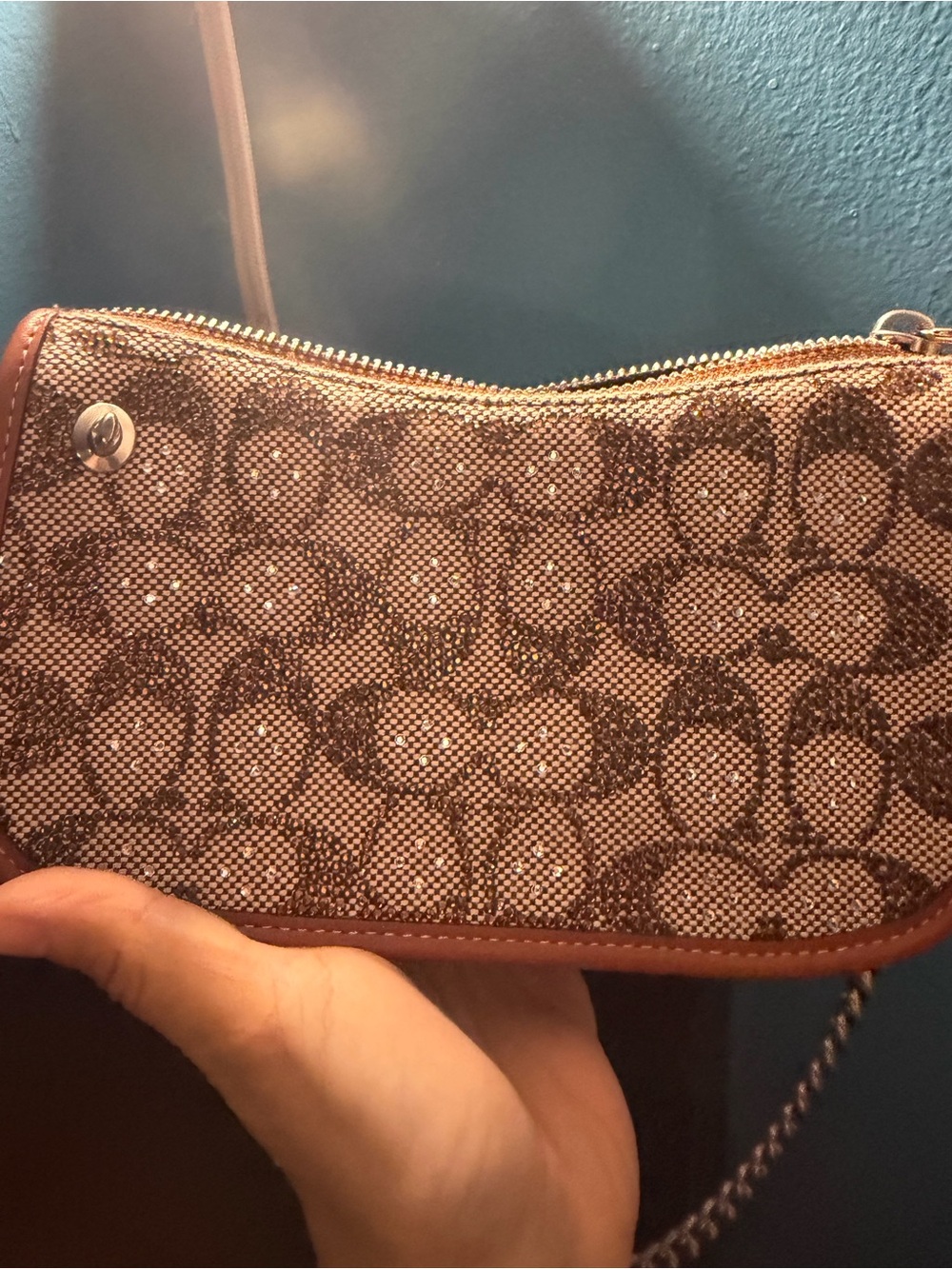 Coach Signature Canvas Crossbody in Brown with Gold Sparkle - Picture 3 of 5